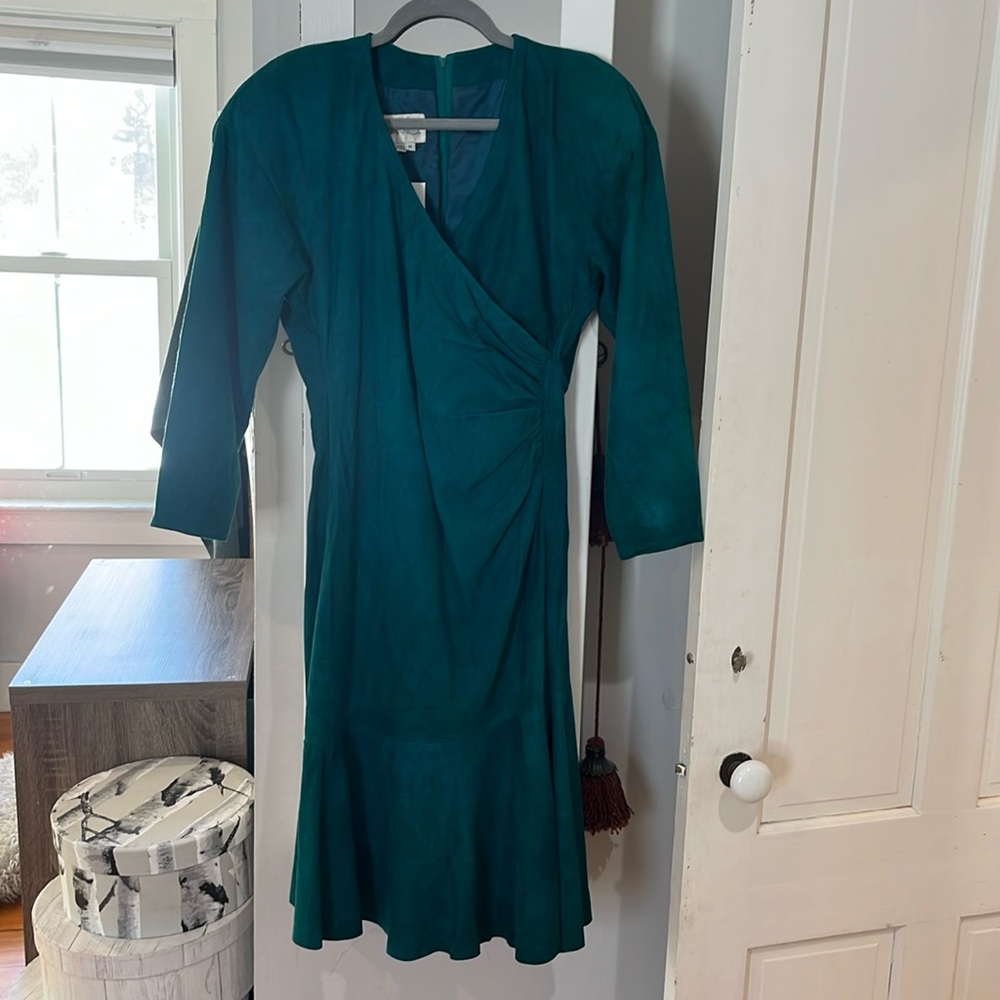 Vakko vintage suede teal green dress size 8